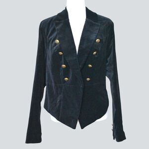 TORRID Black Velvet Cropped Military-Style Blazer With Gold-Tone Buttons Size 2